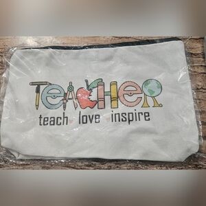 Teacher Themed Canvas Pouch Teach + Love + Inspire NEW